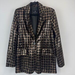 Bagatelle Collection Gold Black Sequin Houndstooth Blazer Jacket Womens Size M